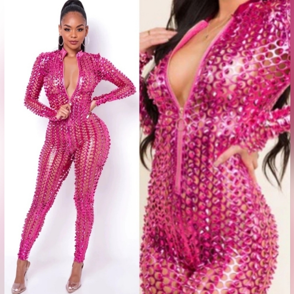 Metallic Hot Pink Mesh Bodysuit